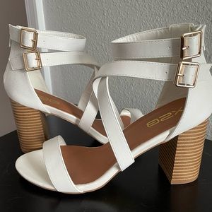 X2B white straps heels